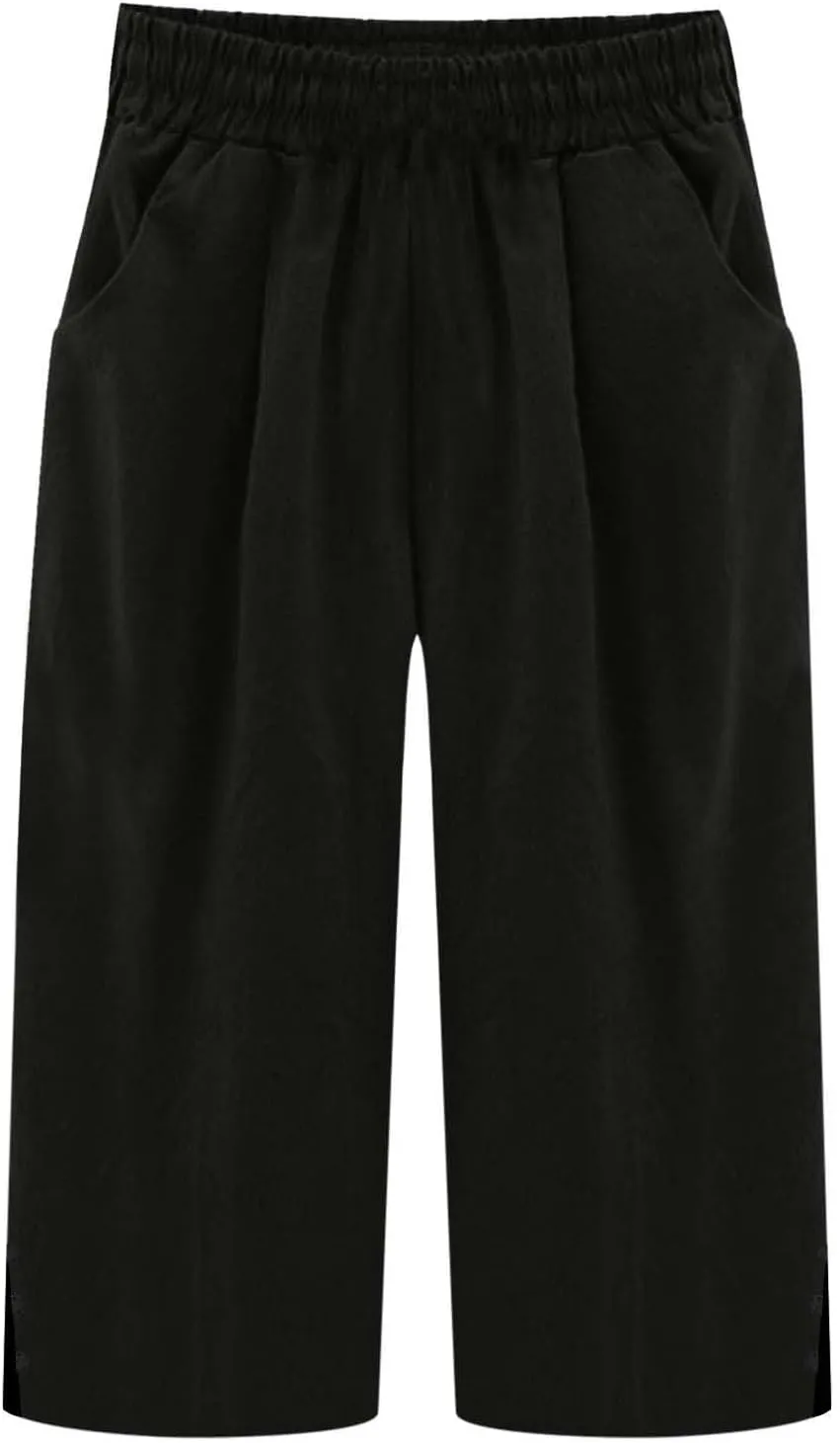 2025 Capri Pants for Women Casual Summer Drawstring Elastic High Waist Linen Pant Straight Leg Cropped Trouser