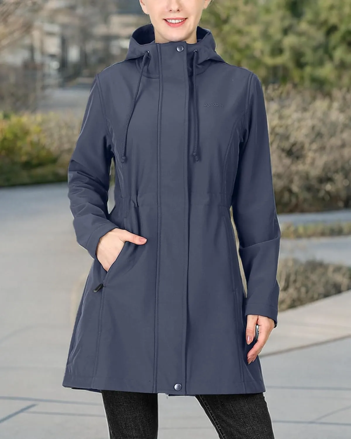 33,000ft Women's Softshell Long Jacket with Hood Fleece Lined Windproof Warm up Waterproof Windbreaker