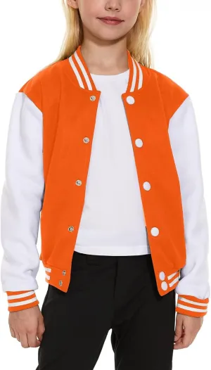ACEFAST INC Kids Baseball Jacket School Varsity Uniform Casual Sweatshirt Girls Sweater Jacket Baseball Solid Color