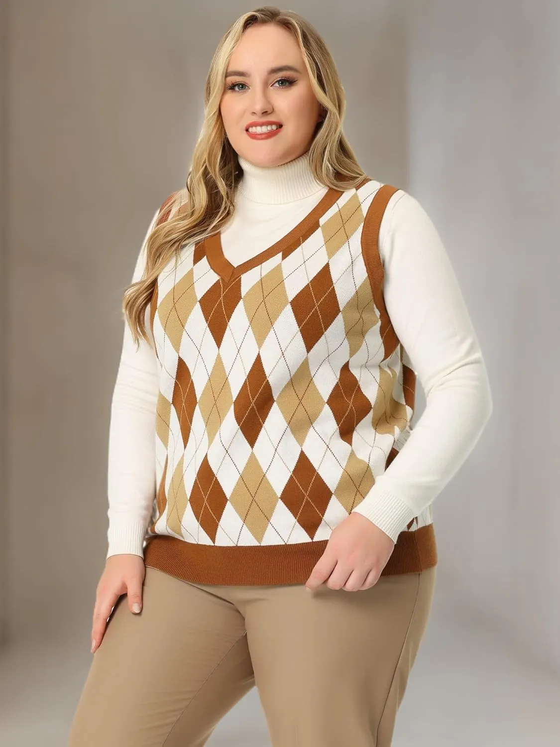 Agnes Orinda Plus Size Sweater Vest for Women Plaid Cable Knit Sleeveless Pullover Crop Top Sweater Vests