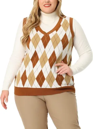Agnes Orinda Plus Size Sweater Vest for Women Plaid Cable Knit Sleeveless Pullover Crop Top Sweater Vests