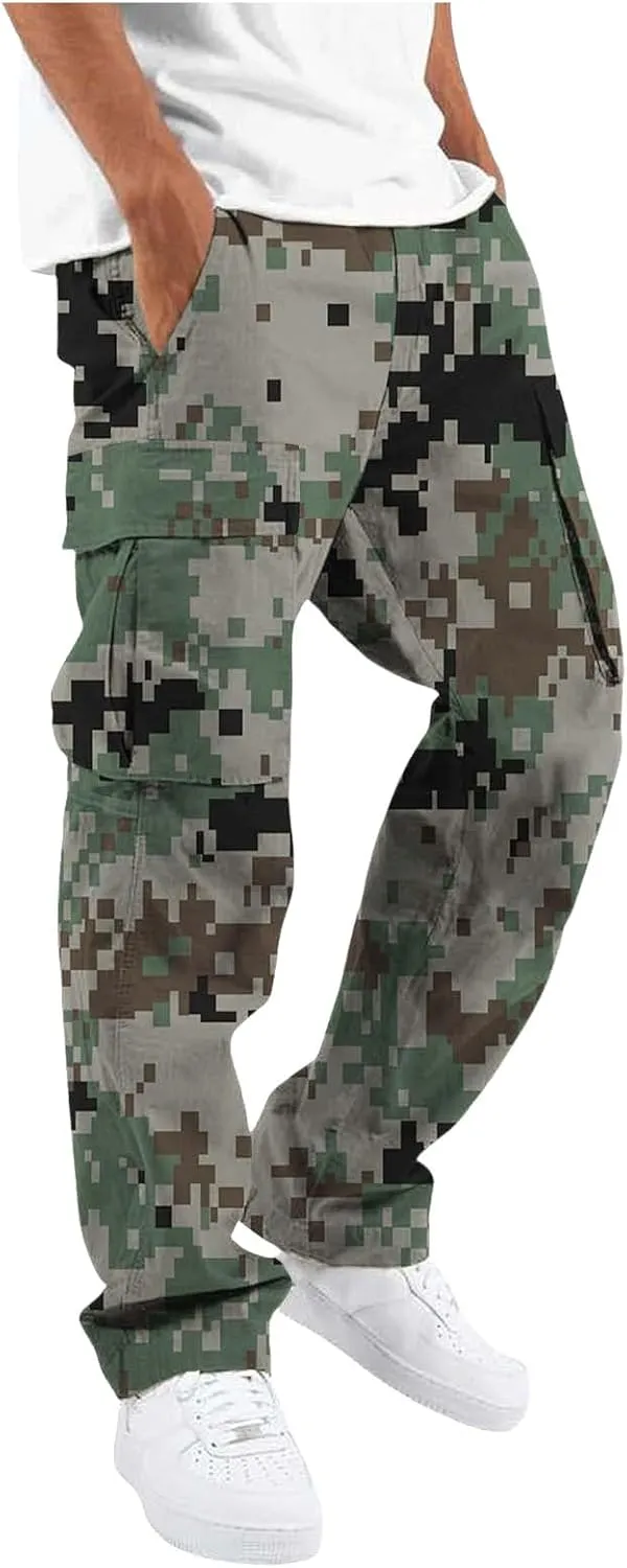 Alalaso Mens Cargo Pants Casual Cotton Jogger Multi Pockets Outdoor Hiking Work Sweatpants
