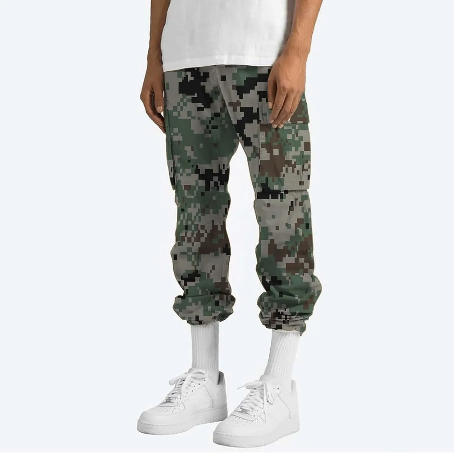Alalaso Mens Cargo Pants Casual Cotton Jogger Multi Pockets Outdoor Hiking Work Sweatpants