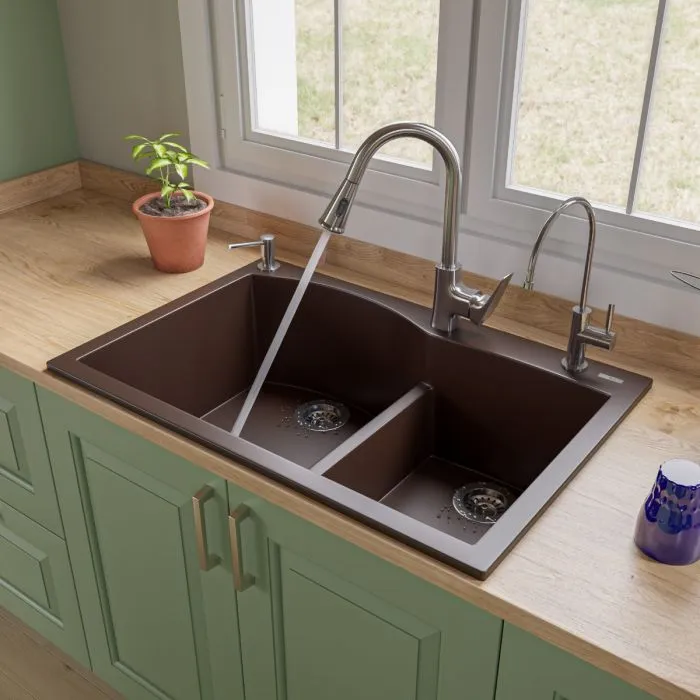 ALFI Brand 33" Double Bowl Drop In Granite Composite Kitchen Sink