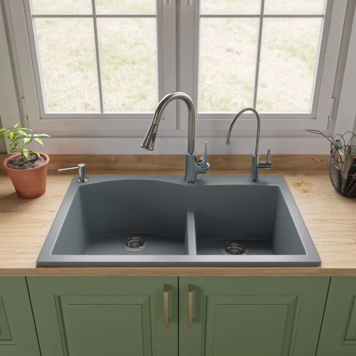 ALFI Brand 33" Double Bowl Drop In Granite Composite Kitchen Sink