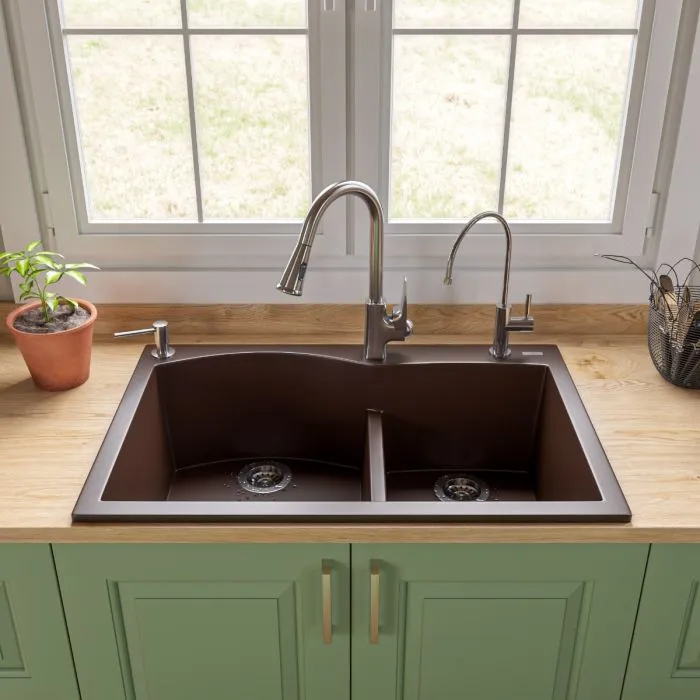 ALFI Brand 33" Double Bowl Drop In Granite Composite Kitchen Sink