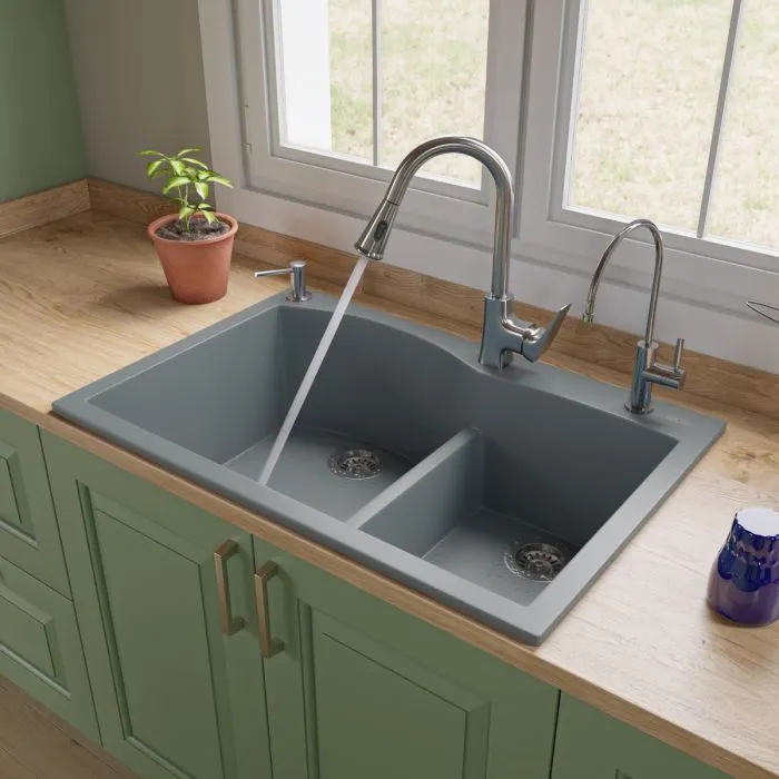 ALFI Brand 33" Double Bowl Drop In Granite Composite Kitchen Sink