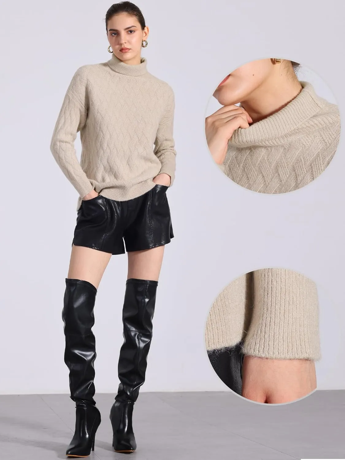 Allegra K Ribbed Sweater for Women's High Neck Long Sleeve Stretch Winter Knit Turtleneck Top
