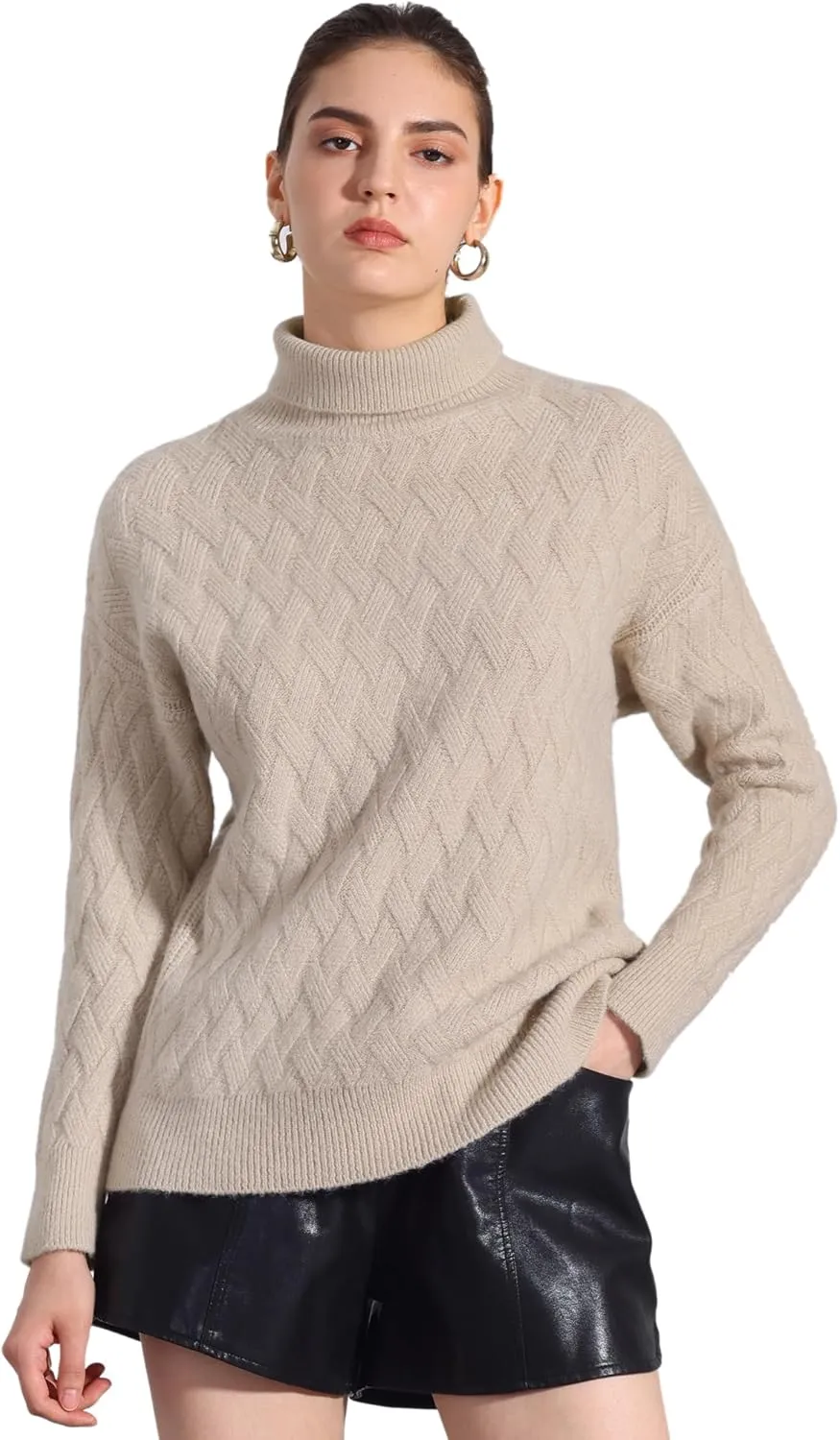 Allegra K Ribbed Sweater for Women's High Neck Long Sleeve Stretch Winter Knit Turtleneck Top