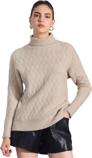 Allegra K Ribbed Sweater for Women's High Neck Long Sleeve Stretch Winter Knit Turtleneck Top