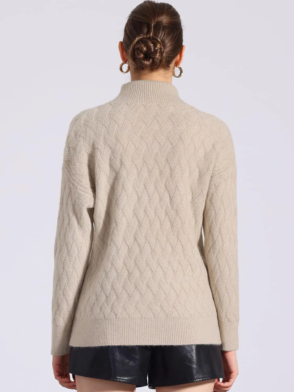 Allegra K Ribbed Sweater for Women's High Neck Long Sleeve Stretch Winter Knit Turtleneck Top