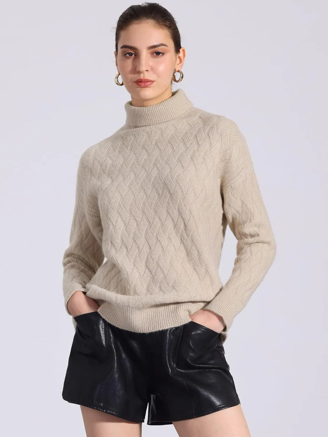Allegra K Ribbed Sweater for Women's High Neck Long Sleeve Stretch Winter Knit Turtleneck Top