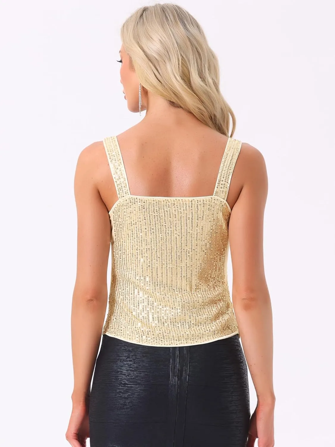 Allegra K Women's Sequin Tank Tops Sparkly Glitter Sleeveless Camisole Corset Top