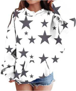 amazon big deals today Cute Hoodies for Tween Girls Long Sleeve Star Graphic Oversized Sweatshirts Cute Fall Pullover Tops Comfy Winter Outfits White 160