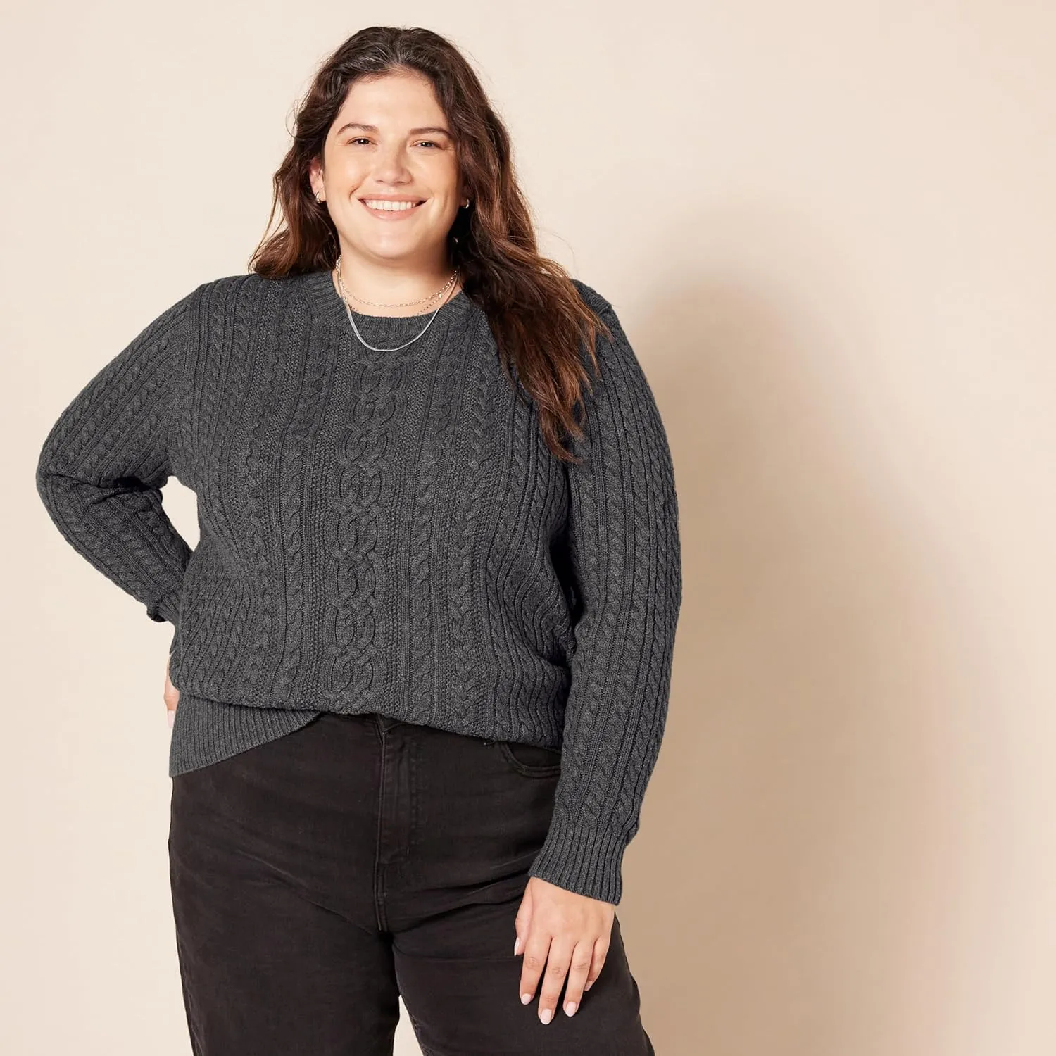 Amazon Essentials Women's Fisherman Cable Long-Sleeve Crewneck Sweater (Available in Plus Size)