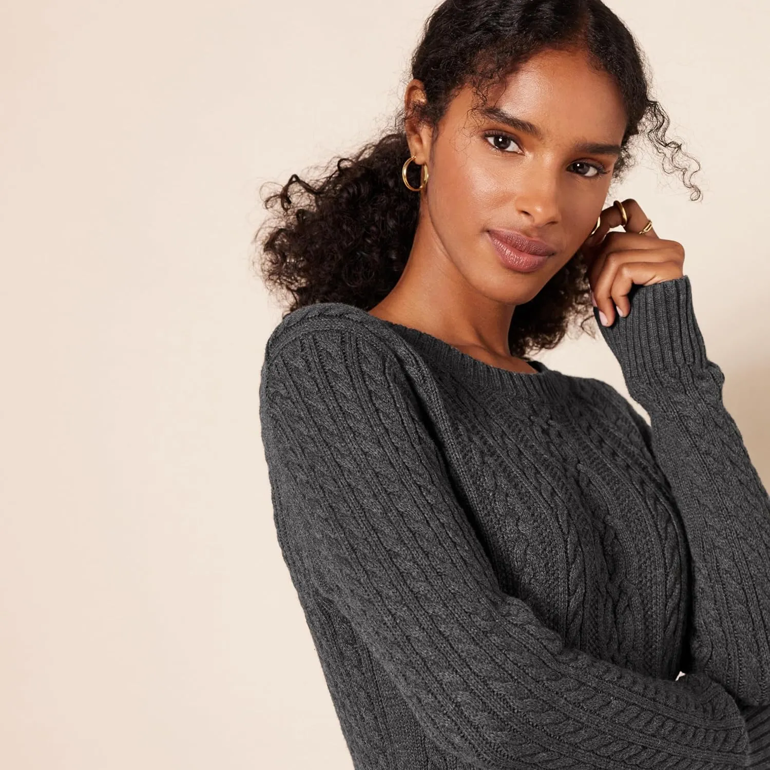 Amazon Essentials Women's Fisherman Cable Long-Sleeve Crewneck Sweater (Available in Plus Size)