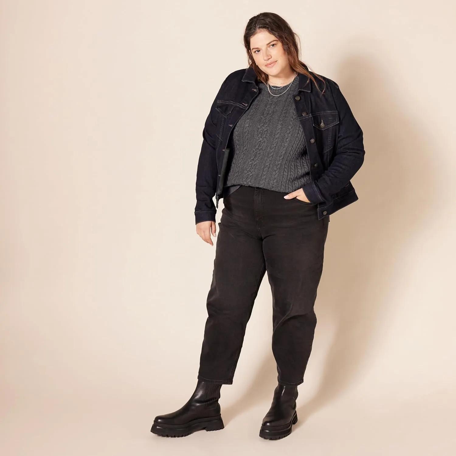 Amazon Essentials Women's Fisherman Cable Long-Sleeve Crewneck Sweater (Available in Plus Size)