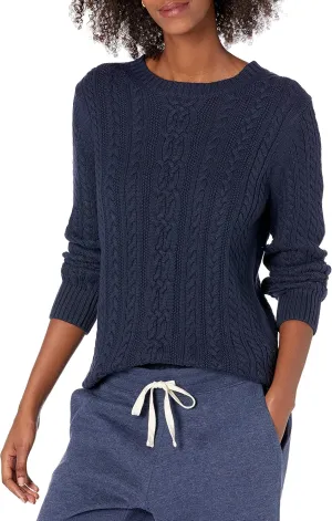 Amazon Essentials Women's Fisherman Cable Long-Sleeve Crewneck Sweater (Available in Plus Size)