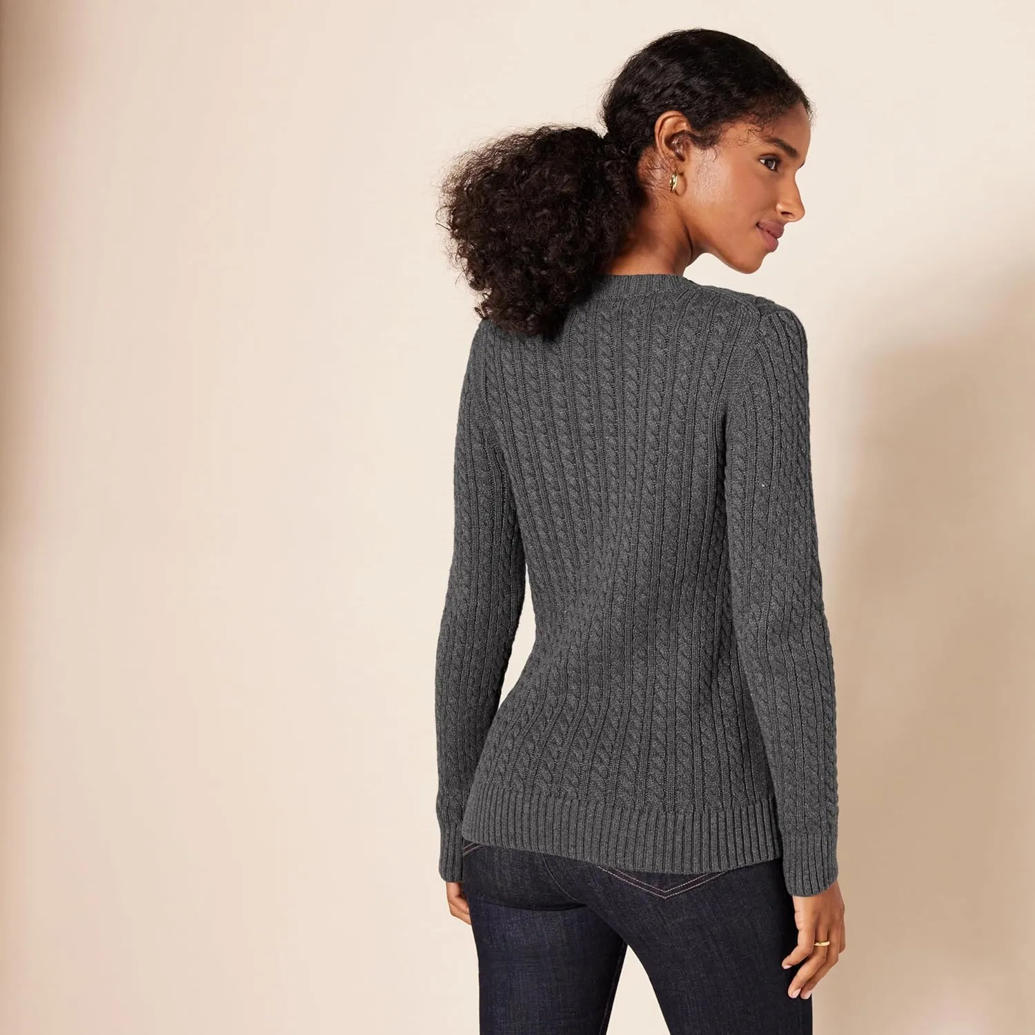 Amazon Essentials Women's Fisherman Cable Long-Sleeve Crewneck Sweater (Available in Plus Size)