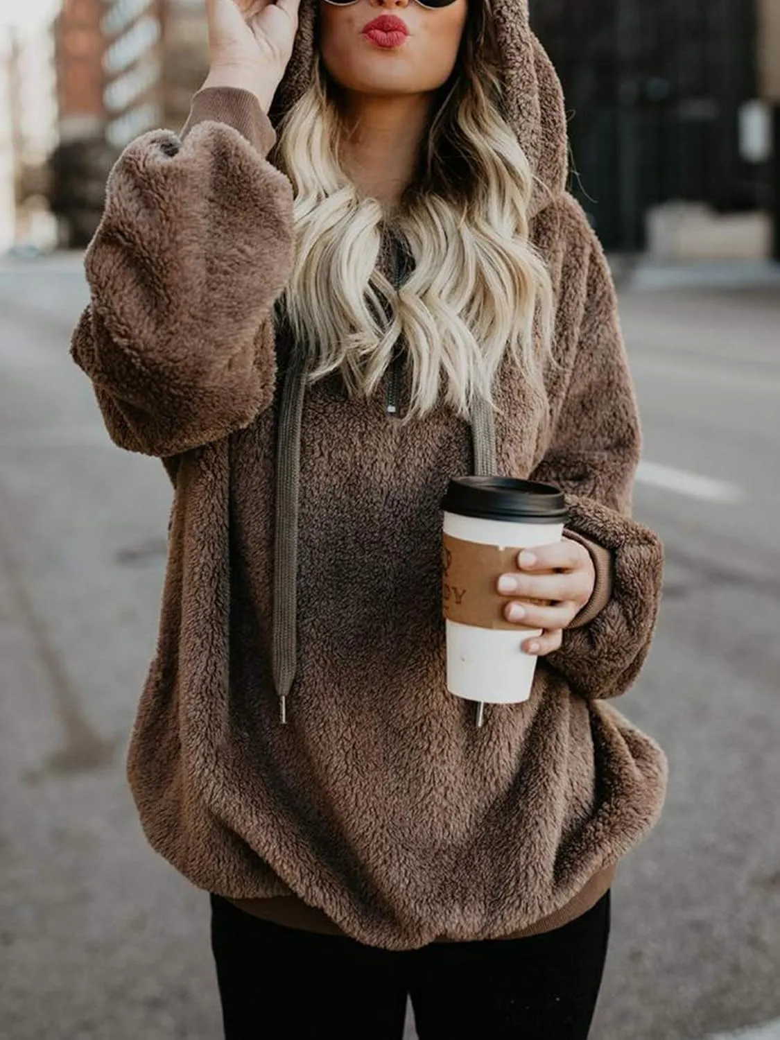 American Trends Oversized Sweatshirts for Women Athletic Womens Sherpa Hoodie Fluffy Women's Hoodies Pullover with Pockets