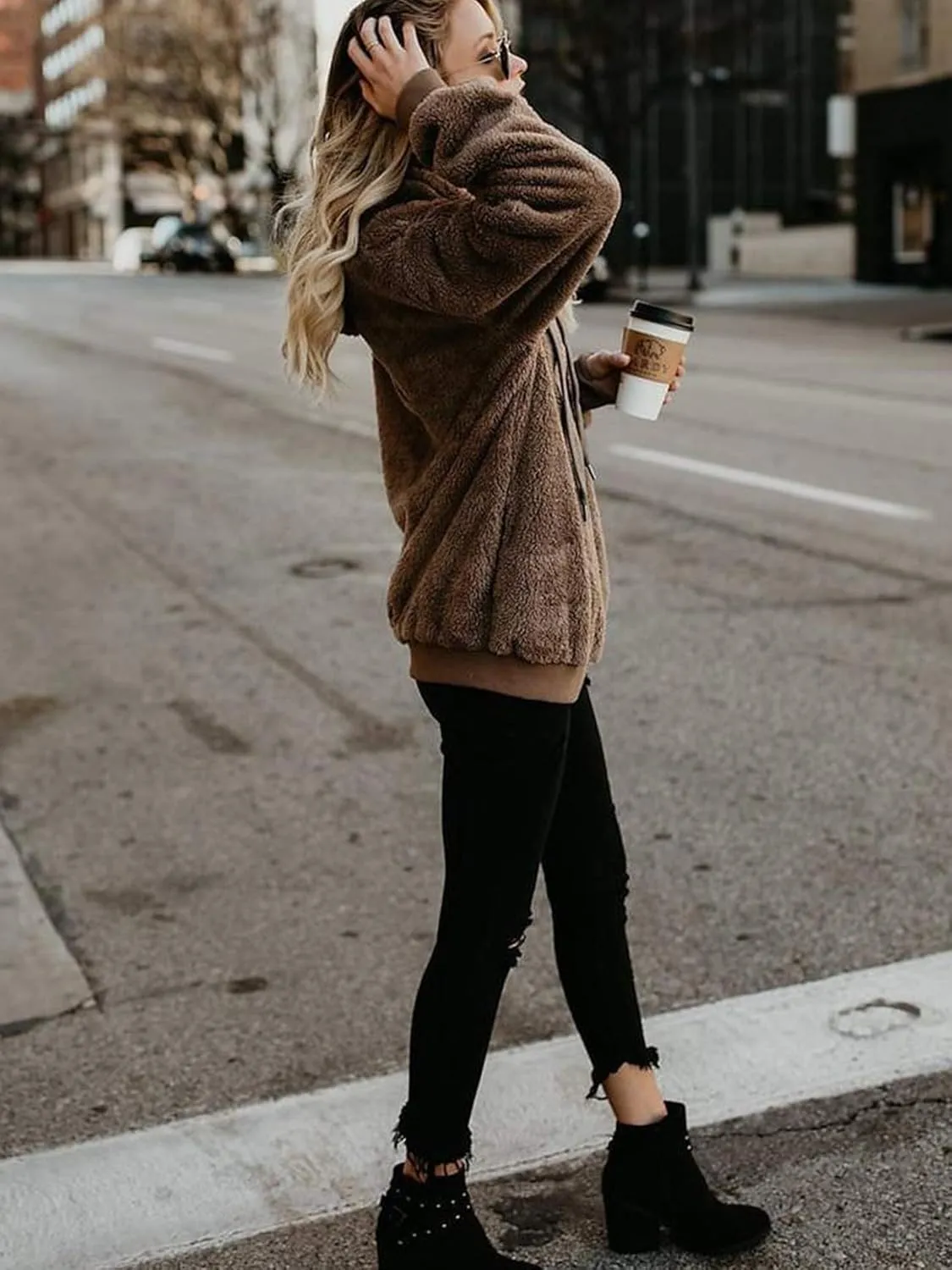 American Trends Oversized Sweatshirts for Women Athletic Womens Sherpa Hoodie Fluffy Women's Hoodies Pullover with Pockets