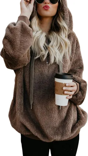 American Trends Oversized Sweatshirts for Women Athletic Womens Sherpa Hoodie Fluffy Women's Hoodies Pullover with Pockets