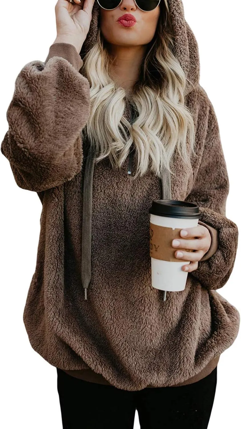 American Trends Oversized Sweatshirts for Women Athletic Womens Sherpa Hoodie Fluffy Women's Hoodies Pullover with Pockets