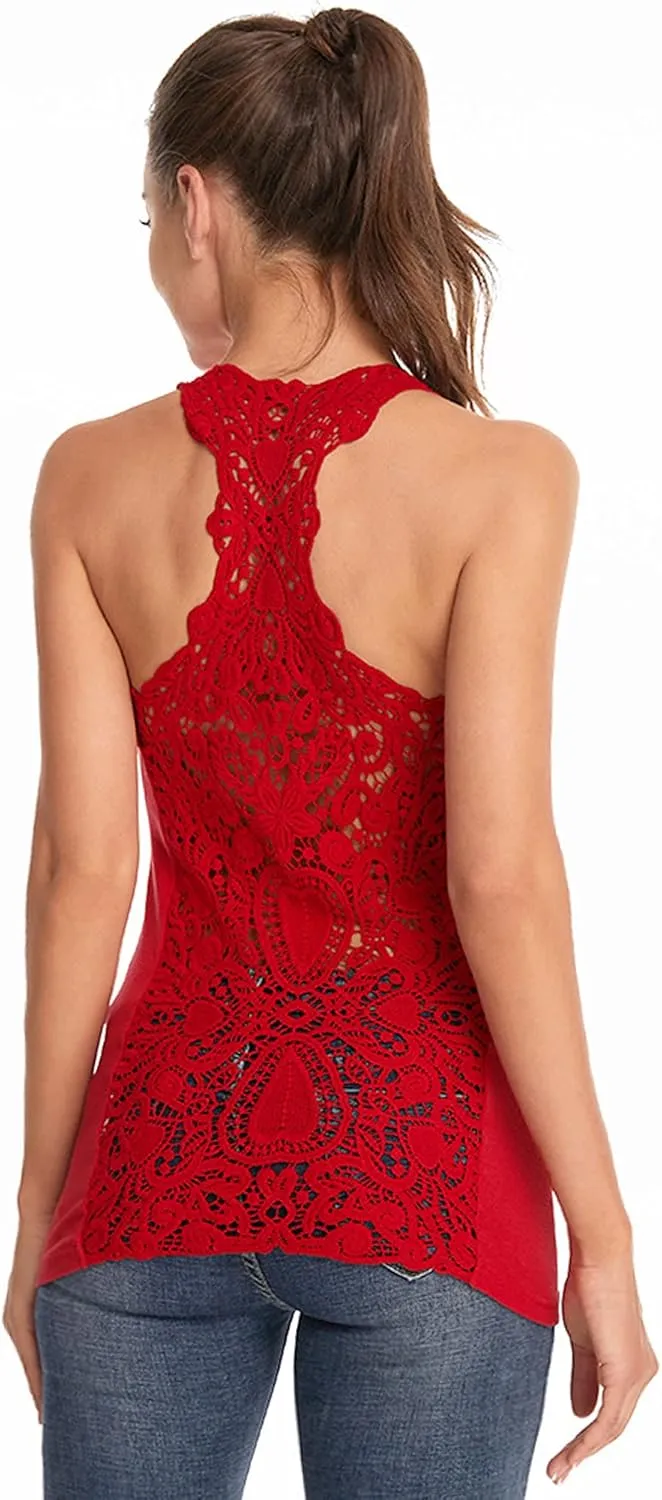 AmlieBoutik Women Scoop Neck Crochet Lace Eyelet Racerback Sleeveless Tank Top