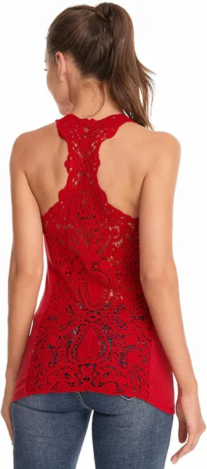 AmlieBoutik Women Scoop Neck Crochet Lace Eyelet Racerback Sleeveless Tank Top