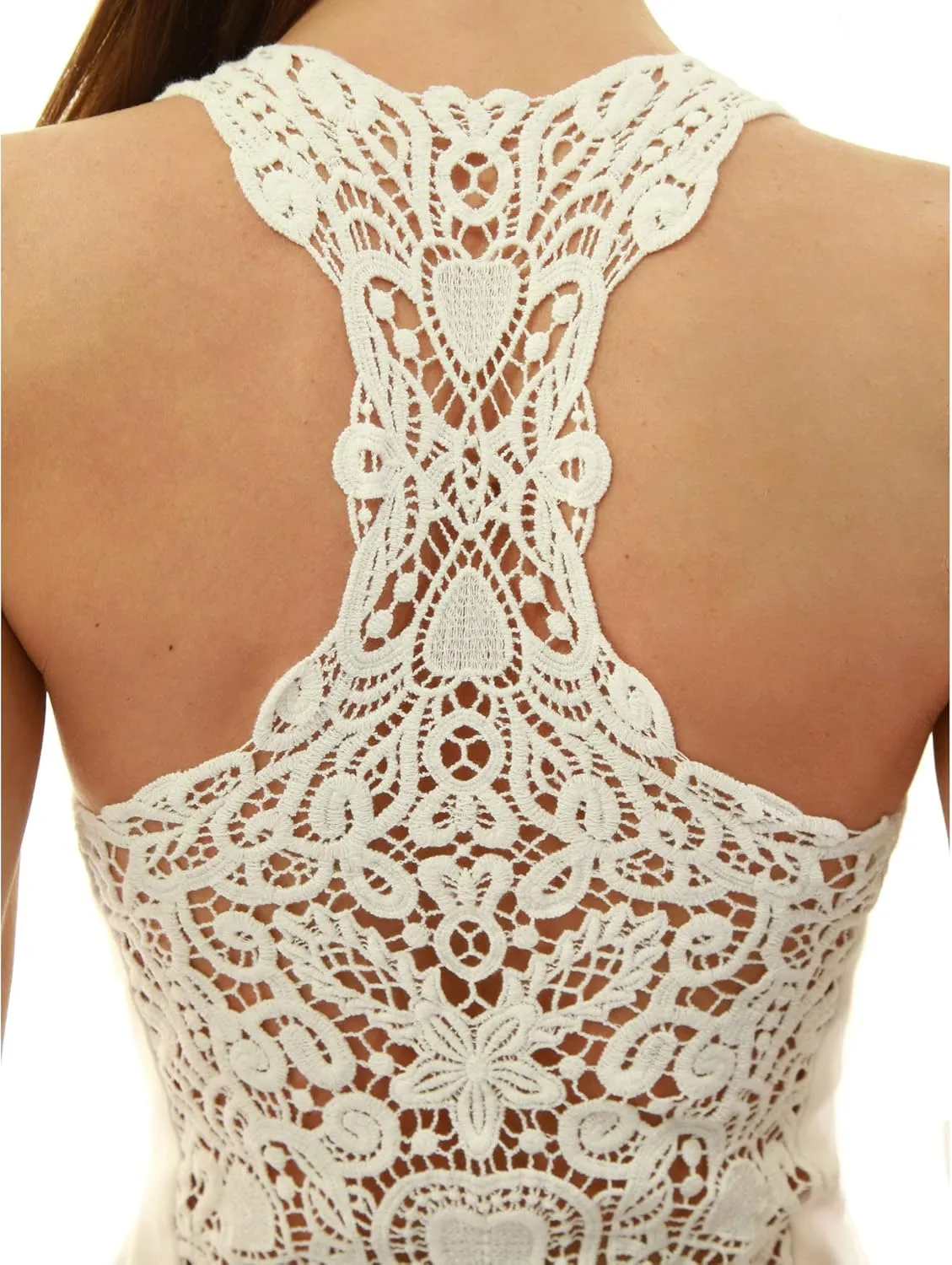 AmlieBoutik Women Scoop Neck Crochet Lace Eyelet Racerback Sleeveless Tank Top