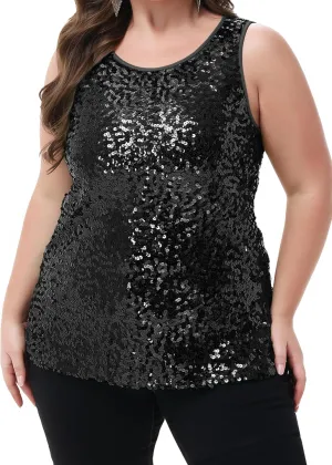 Anna-Kaci Womens Plus Size Sleeveless Sequin Tops Sparkle Shine Tank Top