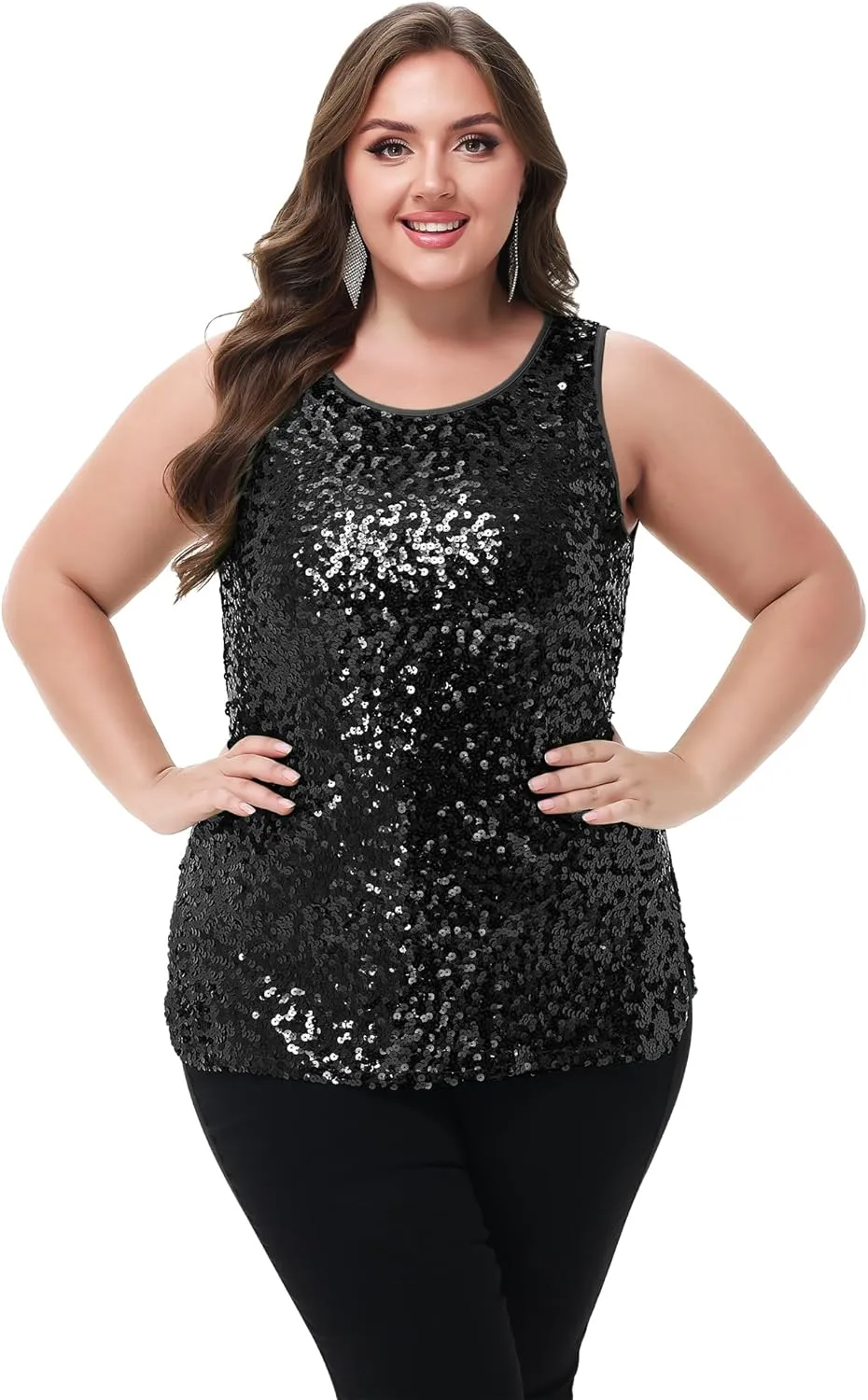 Anna-Kaci Womens Plus Size Sleeveless Sequin Tops Sparkle Shine Tank Top
