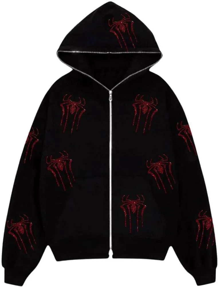 Aopwsrlyi Women's Y2K Zip Up Hoodies Gothic Vintage Graphic Print Sweatshirt Oversized Long Sleeve Casual Jackets Streetwear