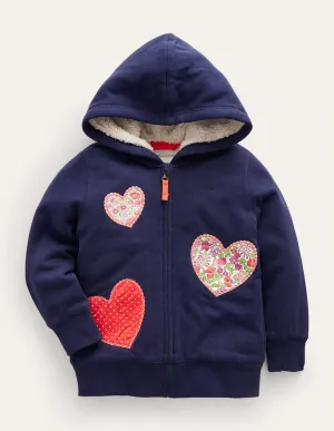 Applique Lined Hoodie-French Navy Hearts