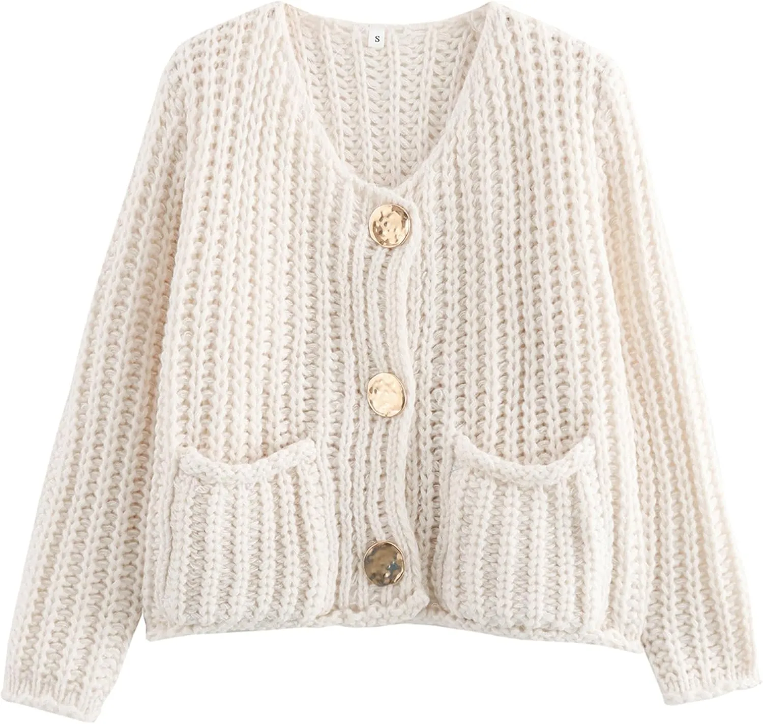 Arssm Womens Cropped Cardigan Sweaters Chunky Open Front Button Down Knit Sweater Long Sleeve Loose Cardigan Outerwear