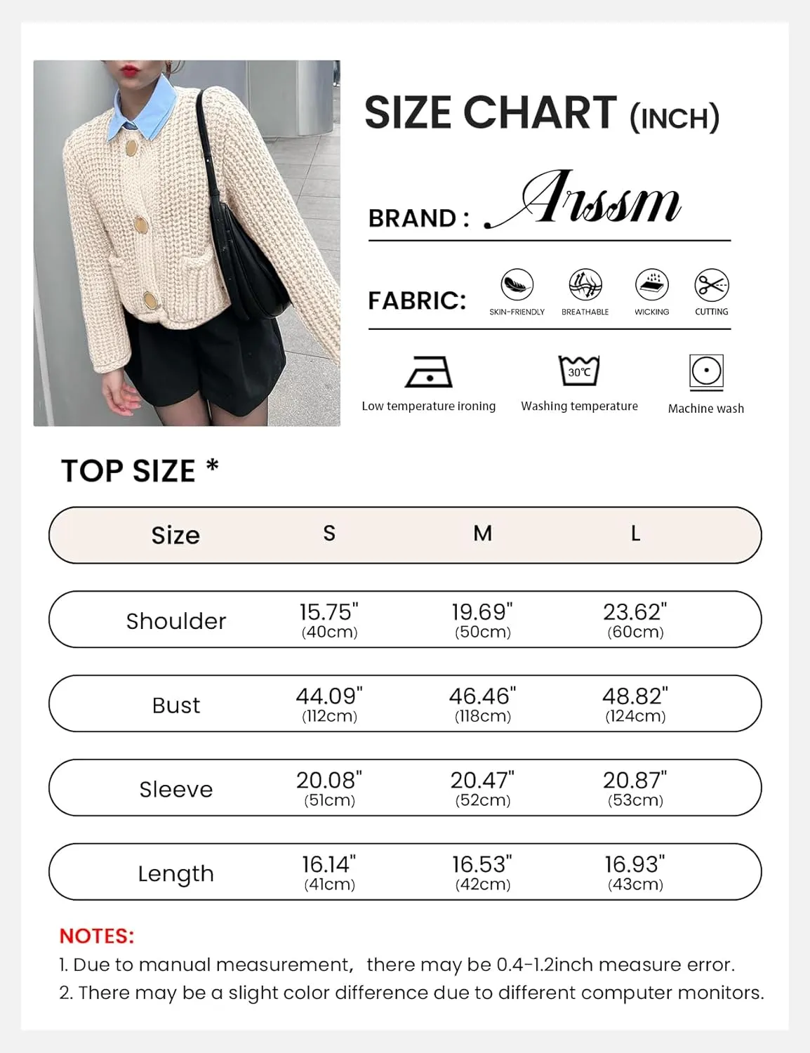 Arssm Womens Cropped Cardigan Sweaters Chunky Open Front Button Down Knit Sweater Long Sleeve Loose Cardigan Outerwear