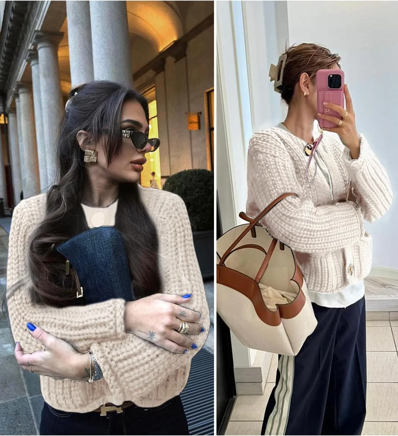 Arssm Womens Cropped Cardigan Sweaters Chunky Open Front Button Down Knit Sweater Long Sleeve Loose Cardigan Outerwear