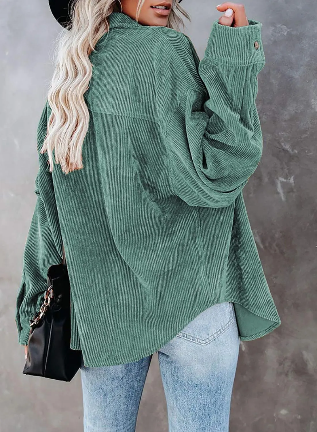 Astylish Women Corduroy Shirts Casual Long Sleeve Button Down Blouses Top
