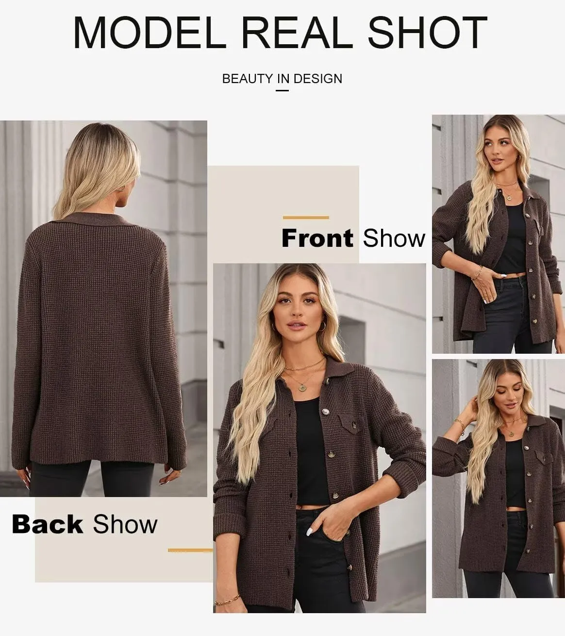 Astylish Women Waffle Knit Shacket Jacket Casual Long Sleeve Sweater Button Down Shirts Dressy Blouse Tops