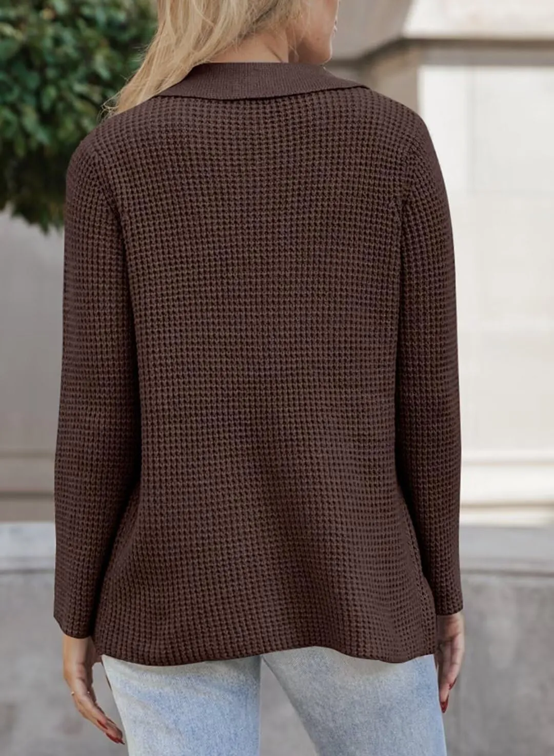 Astylish Women Waffle Knit Shacket Jacket Casual Long Sleeve Sweater Button Down Shirts Dressy Blouse Tops