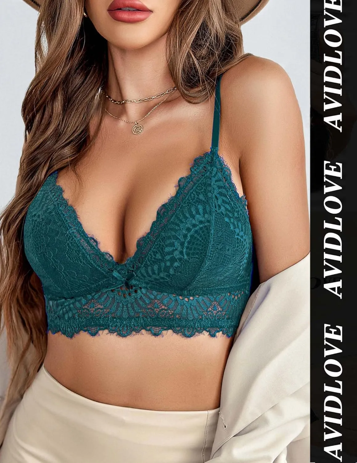 Avidlove Bralette Wireless Lace Camisole V-Neck Double-Layered Y2K Crop Top