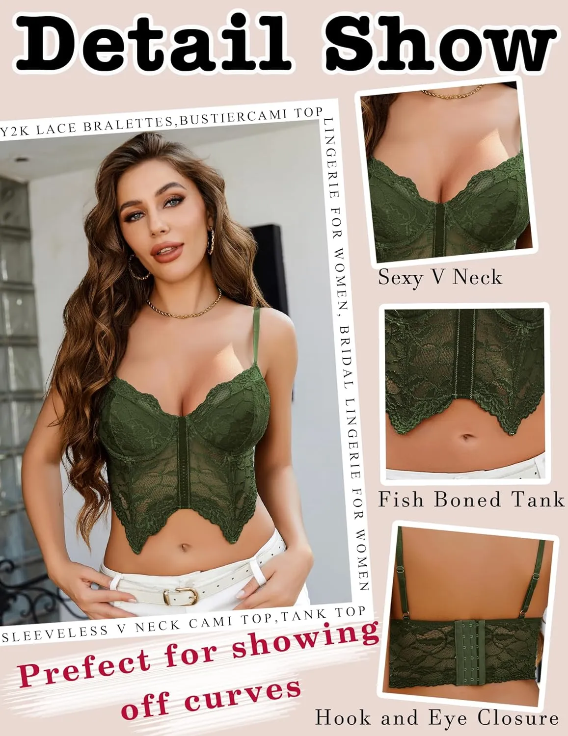 Avidlove Lace Bralettes for Women Y2k Camisole Lingerie Adjustable Strap Crop Top