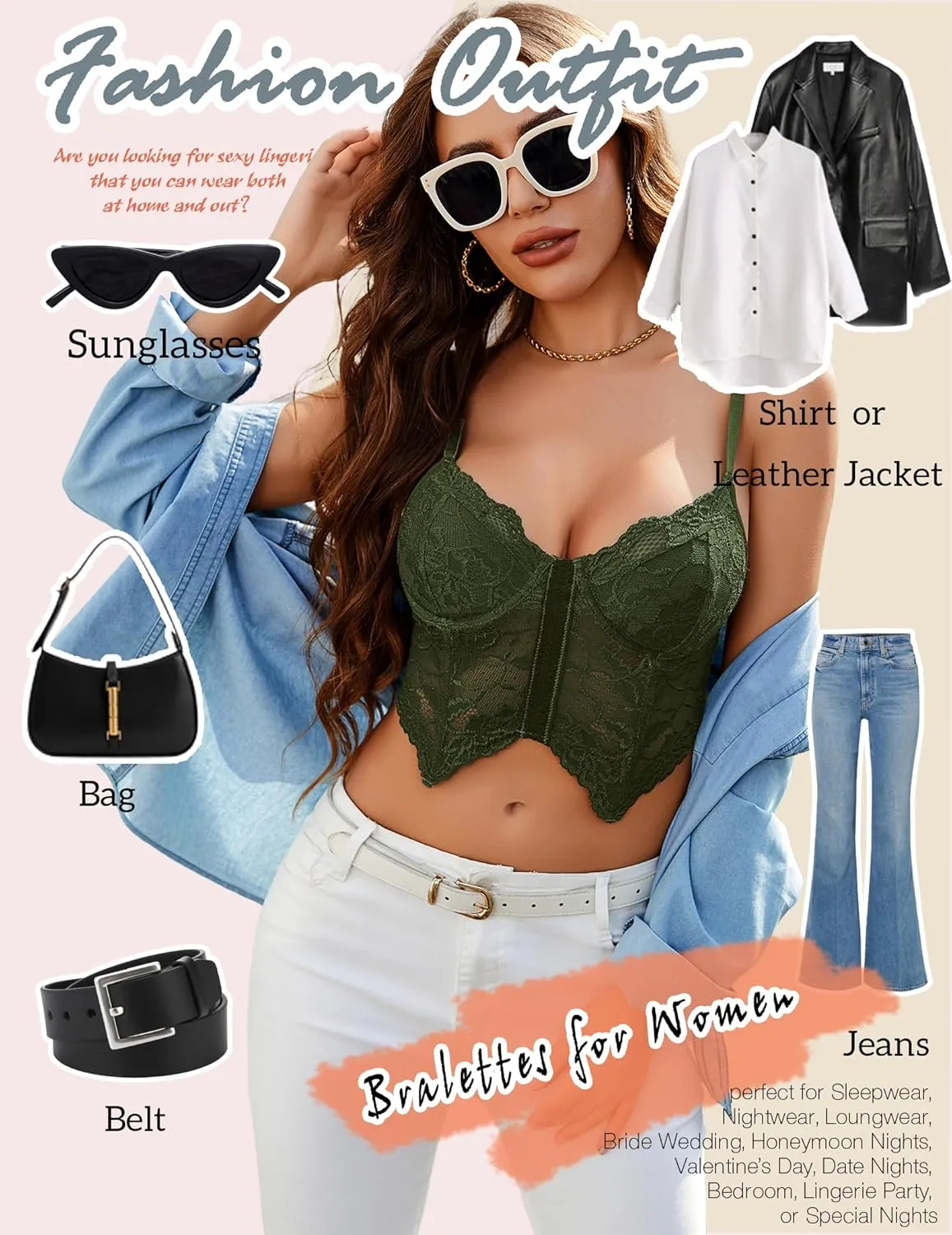 Avidlove Lace Bralettes for Women Y2k Camisole Lingerie Adjustable Strap Crop Top
