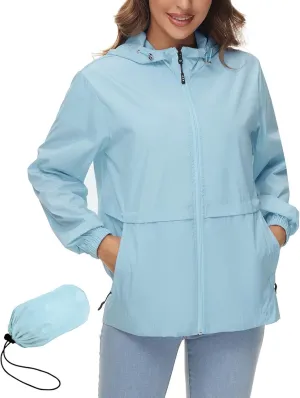Avoogue Womens Waterproof Rain Jacket Lightweight Raincoat Packable Hooded Outdoor Windbreaker