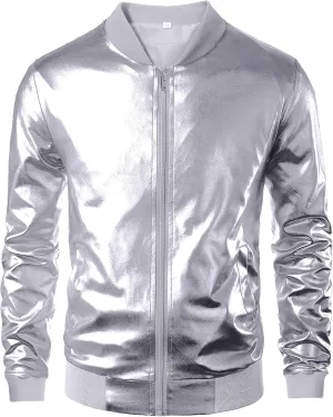 babyhealthy Men's Gold Varsity Jacket Metallic Jacket 70's Disco Bomber Jackets Christmas Party