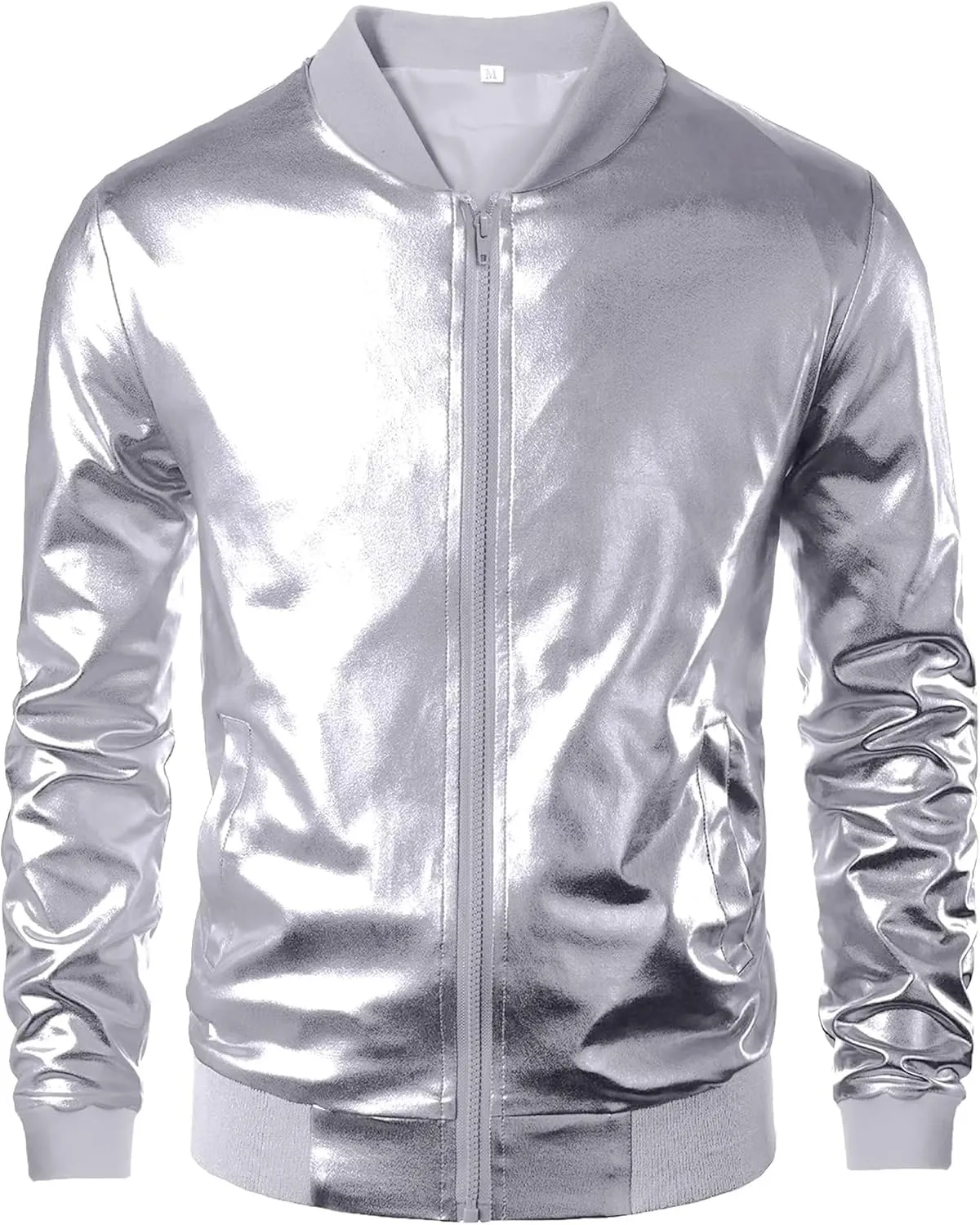 babyhealthy Men's Gold Varsity Jacket Metallic Jacket 70's Disco Bomber Jackets Christmas Party