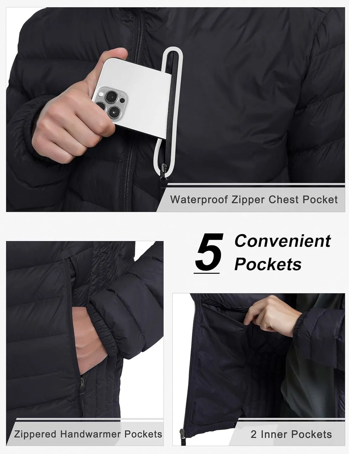 Bakery Men's Down Jacket Hooded Packable Down Puffer Jacket Lightweight Water-Resistant Insulated Down Jacket