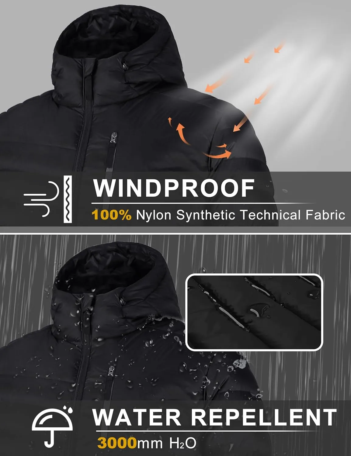 Bakery Men's Down Jacket Hooded Packable Down Puffer Jacket Lightweight Water-Resistant Insulated Down Jacket