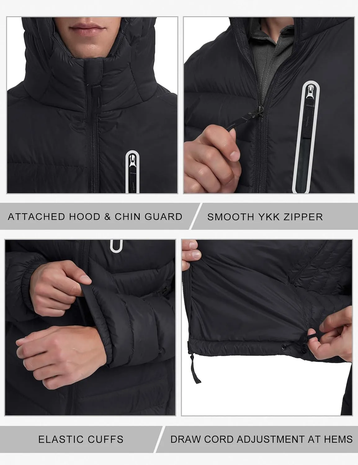 Bakery Men's Down Jacket Hooded Packable Down Puffer Jacket Lightweight Water-Resistant Insulated Down Jacket