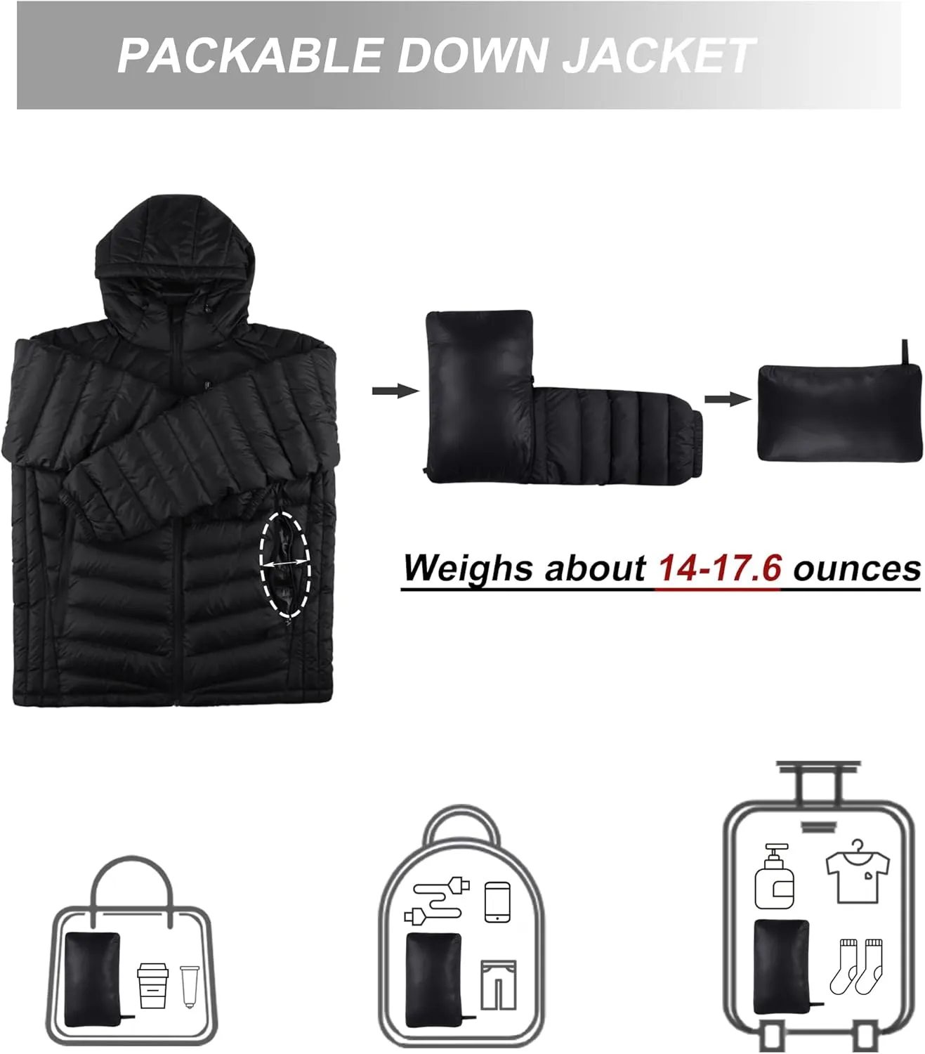 Bakery Men's Down Jacket Hooded Packable Down Puffer Jacket Lightweight Water-Resistant Insulated Down Jacket